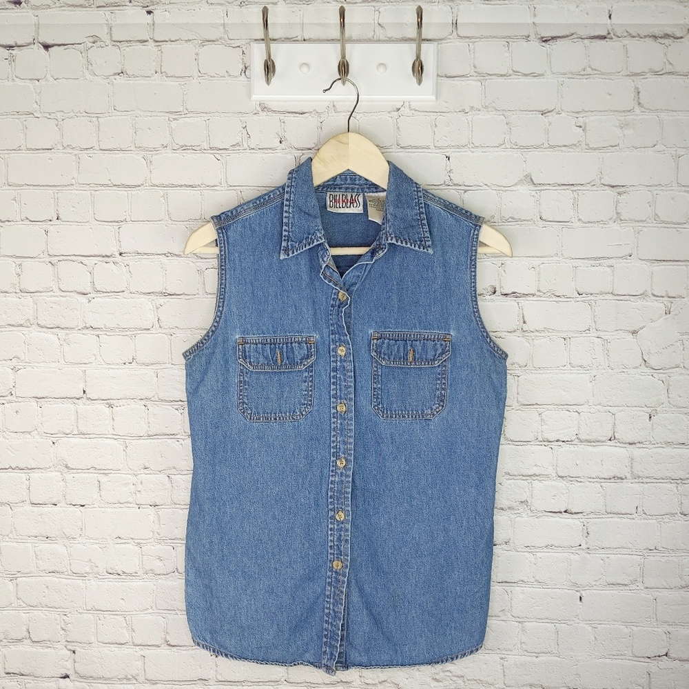 VTG Bill Blass denim chambray button up vest
